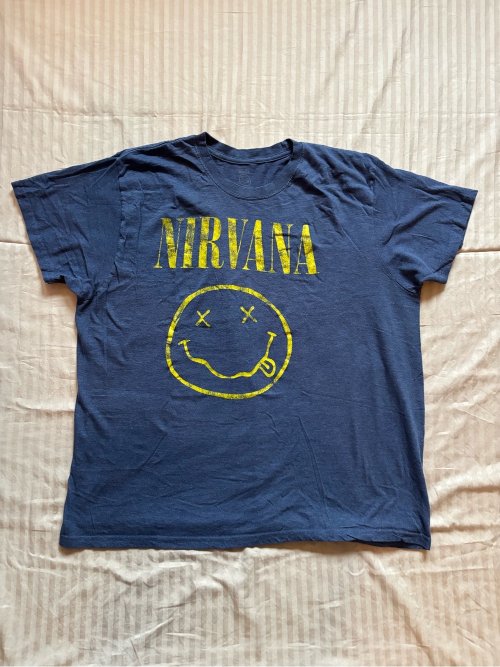 Nirvana T-Shirt Mens Size XXL Blue Heather Smiley Face Graphic Distressed Grunge